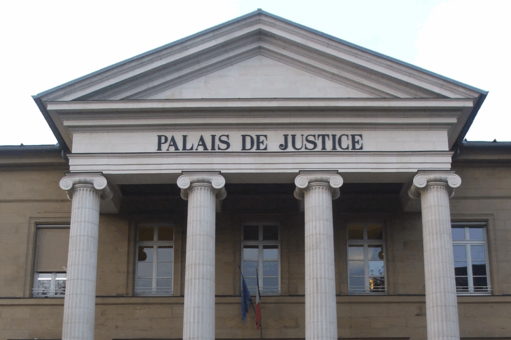Façade du palais de justice d’Aurillac, avec son fronton et ses colonnes.