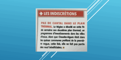 La Montagne - Pas de Cantal dans le Plan Thermal