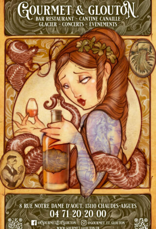 Affiche pour annoncer l'ouverture, du restaurant Gourmet et Glouton a Chaudes-aigues