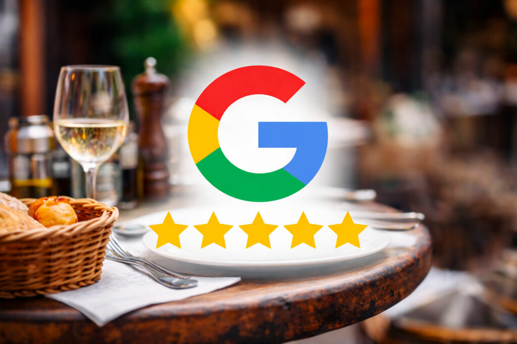 avis Google restaurant Chaudes-Aigues note 5 étoiles sur table en terrasse