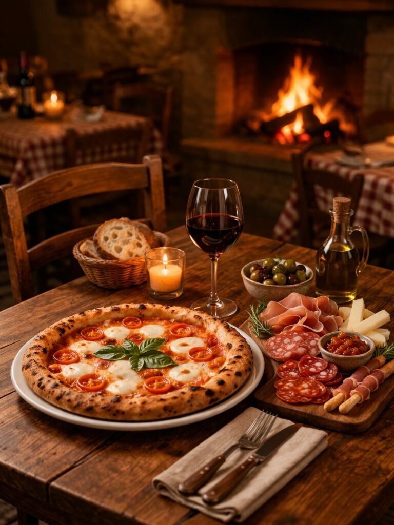 pizza trattoria charcuterie italienne table feu chaudes-aigues