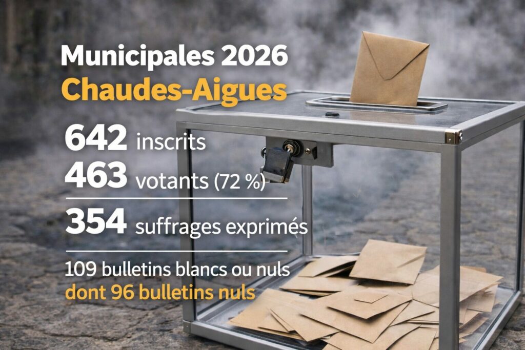 urne électorale et chiffres des résultats des élections municipales 2026 à Chaudes-Aigues