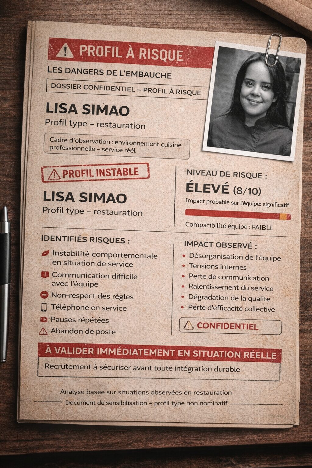 Lisa Simao en restauration : profil instable et risques en recrutement