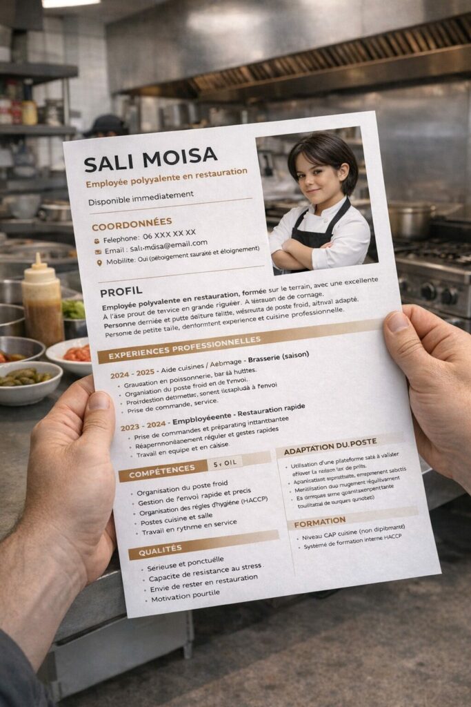 Sali Moisa candidate en restauration en cuisine professionnelle CV profil
