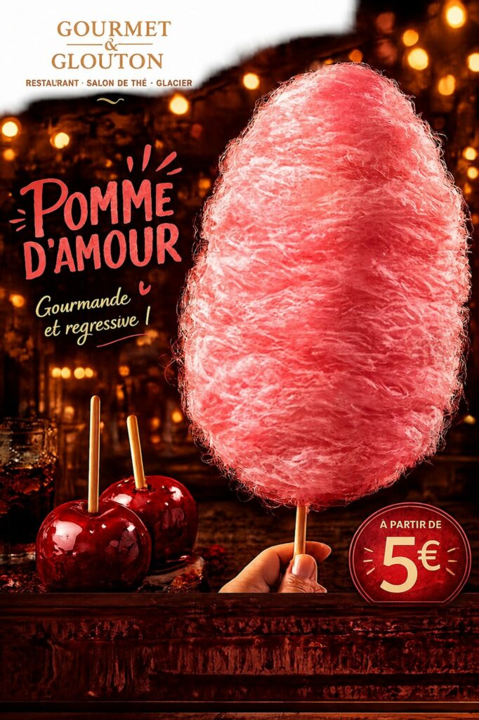 barbe à papa pomme d’amour glacier gourmet et glouton chaudes aigues