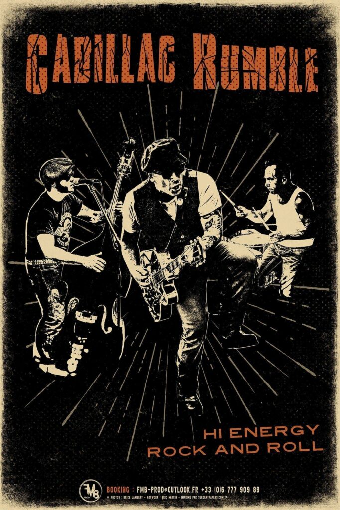 Affiche rock rétro de Cadillac Rumble pour les Terrasses Musicales 2026 chez Gourmet & Glouton à Chaudes-Aigues