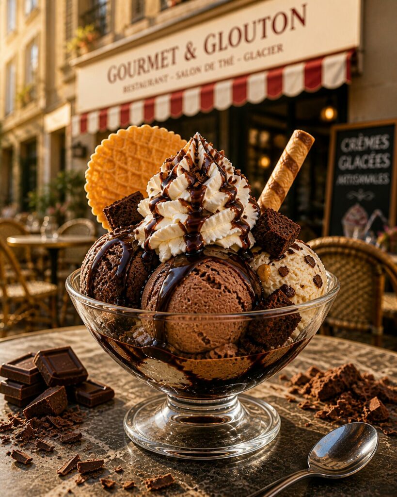 coupe glace chocolat gourmet et glouton chaudes-aigues dessert terrasse aubrac